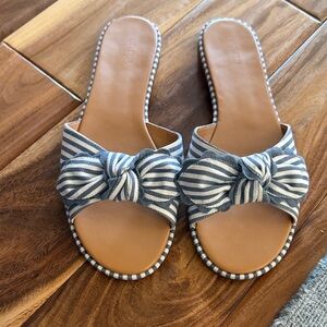 JCrew Striped Bow Slide Sandals - Blue/White size 12 EUC